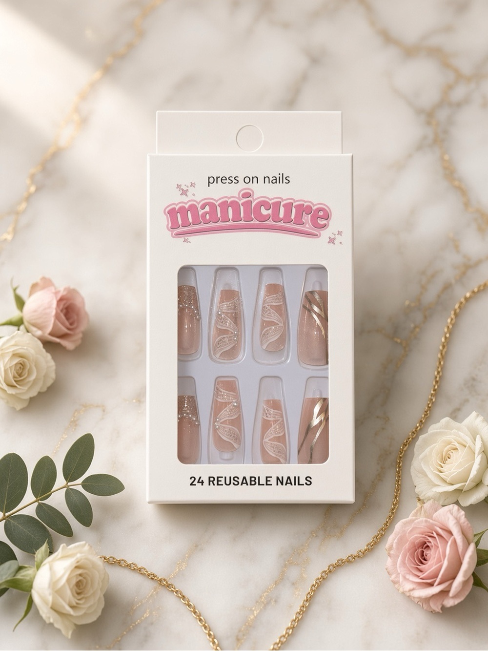 Press-On Reusable Nails – Nude Pink Set